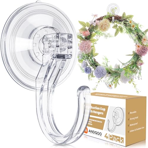 Clear 4 Pack Suction Cup Wreath Hooks for Front Door & Decorations