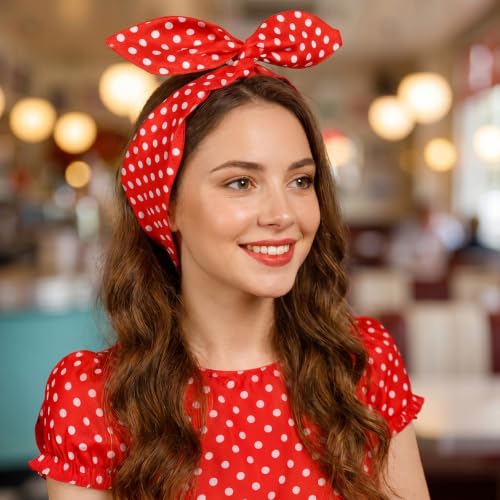 Vintage Red Polka Dot Headband with Adjustable Bow Retro Hair Band