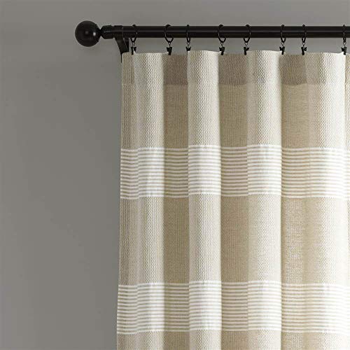 Lush Decor Tucker Stripe Yarn Dyed Cotton Knotted Tassel Window Curtain Panel Pair, 84" x 40", Taupe