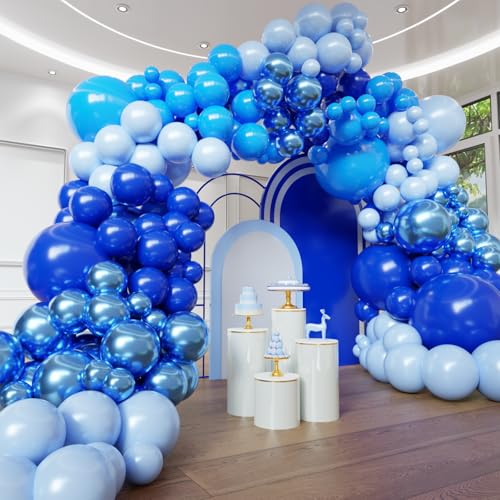 Blue Balloon Arch Kit - 102pcs Royal, Pastel & Metallic Blue Balloons