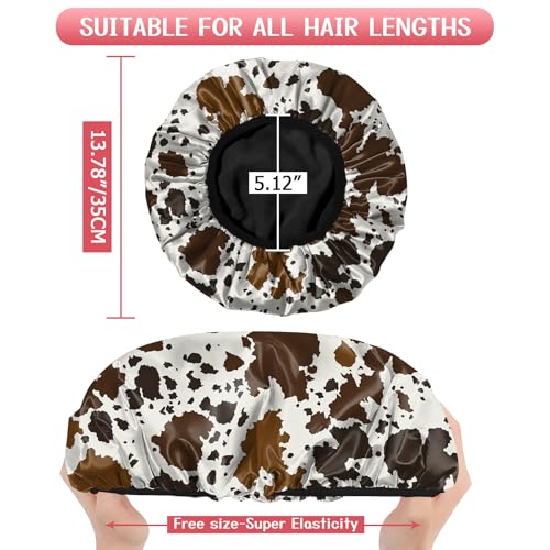 Deokke Luxury Terry Lined Waterproof Shower Cap - Cowhide Print