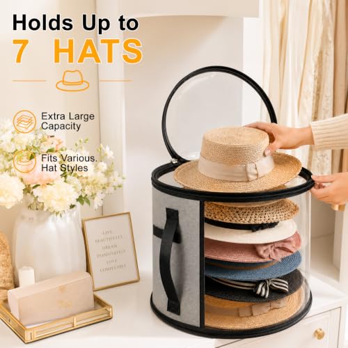 Oversized Hat Storage Bag for 5-7 Hats - Clear Window, Grey