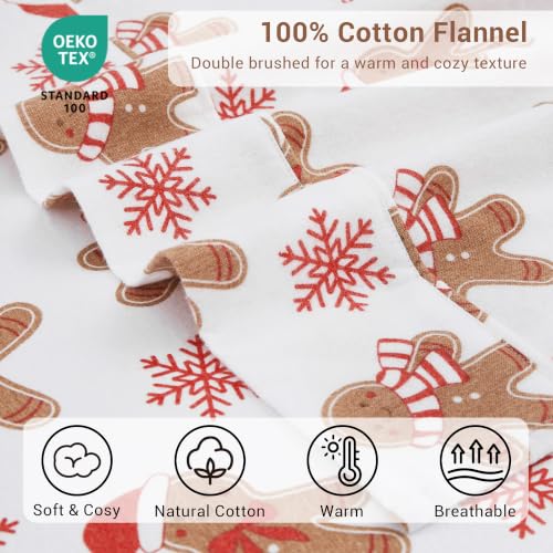 Lasoftan Christmas Cotton Flannel Sheets Full Size - Gingerbread Snowflake Pattern