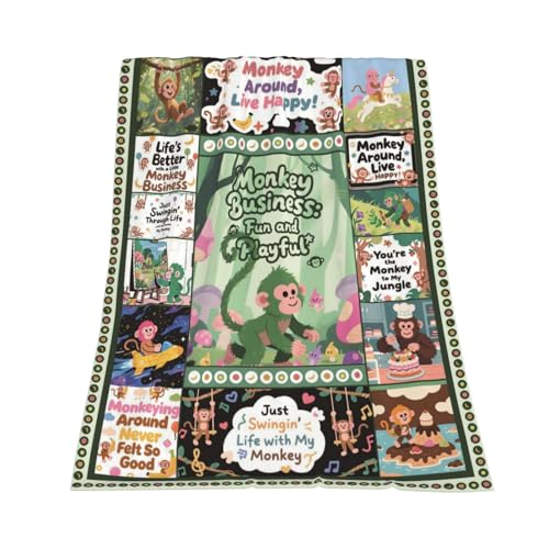 QIVANDOREX Monkey Blanket for Kids, Soft Flannel Throw 60x50 Inch