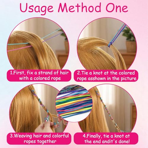 LUSTRIB 232 Pcs Colorful Hair Wrap Strings for Braids - Rainbow DIY Styling Yarn