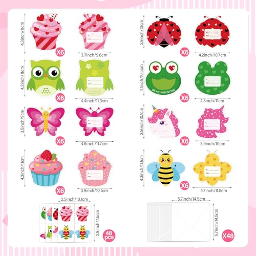 48PCS Kids Valentine's Day Cards with Envelopes & Stickers - Animal Designs