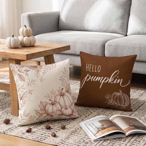 VISSTREE Fall Pillow Covers Set of 4 - Hello Pumpkin Autumn Decor 18x18 Inches