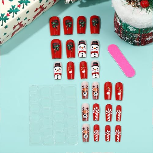 Christmas Press On Nails Medium Square Red Winter Holiday False Nails