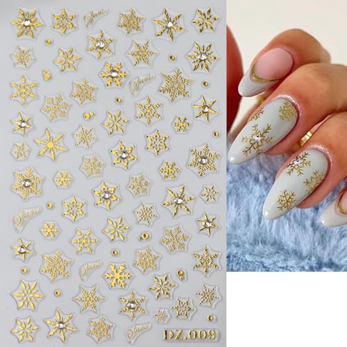 Snowflake Nail Stickers 3D Embossed Christmas Nail Decals 4 Sheets