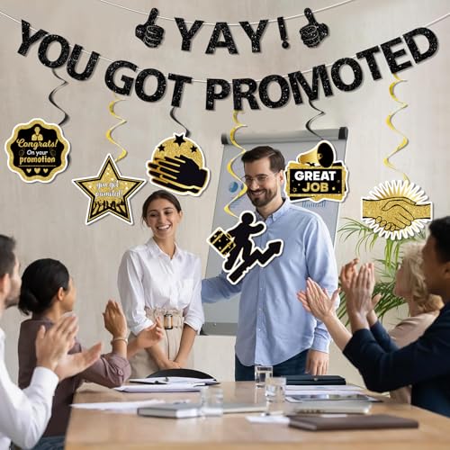 Yay! You Got Promoted Banner Set - Black & Gold Career Milestone Decorations
