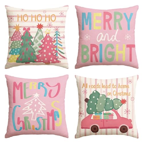 AVOIN Colorlife Christmas Throw Pillow Covers - Set of 4, 18x18 Inch Holiday Decor with Snowflake Design