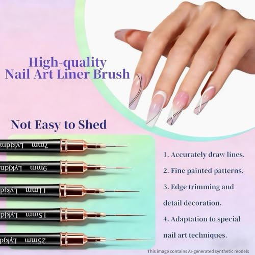 8-Piece Nail Art Brush Set with Fine Liners and Gel Builder Brushes