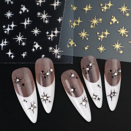 Metallic Star Nail Art Stickers - 6 Sheets Holographic Y2K Decals