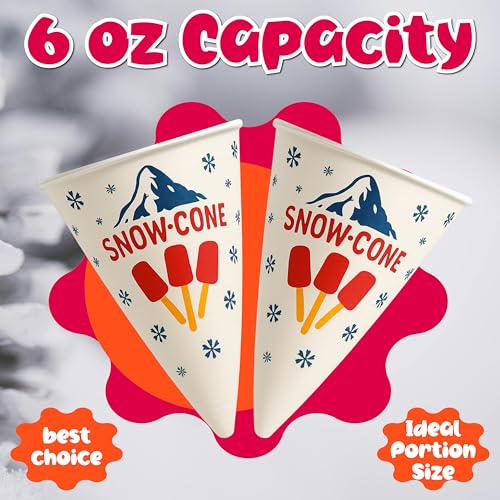 6 oz Leakproof Paper Snow Cone Cups - 100 Count for Shaved Ice
