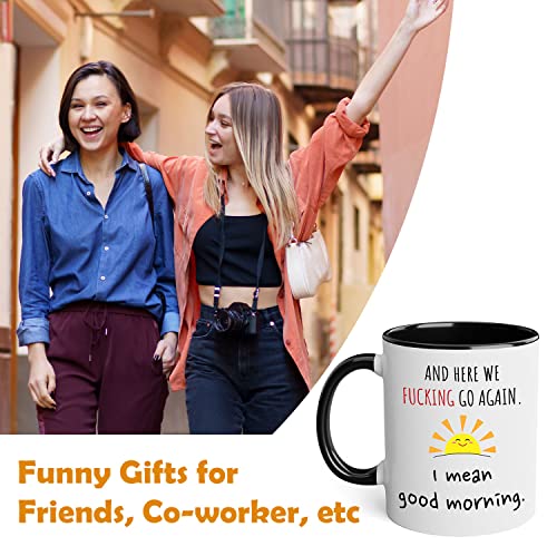 Funny Coffee Mug for Women - Here We Go Again Sarcastic Mom Cup with Colored Box - 11oz