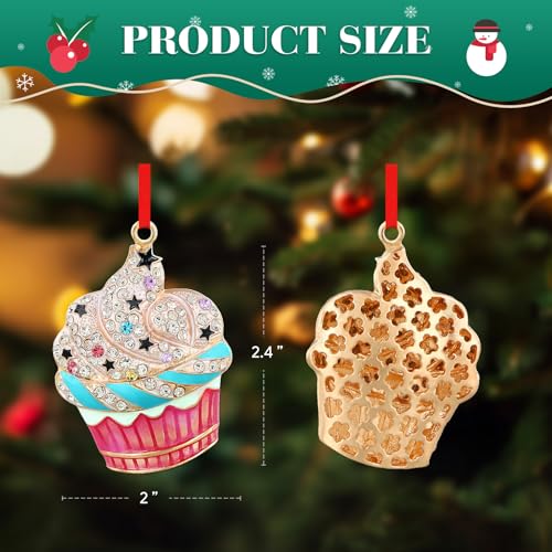 Pink Cupcake Christmas Ornament - Metal Glitter Dessert Holiday Decor - Variation A-Pink