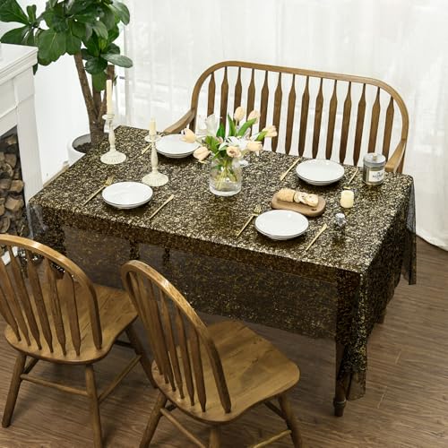 Horaldaily Black Gold Tablecloth 60x84 Inch for Weddings & Events