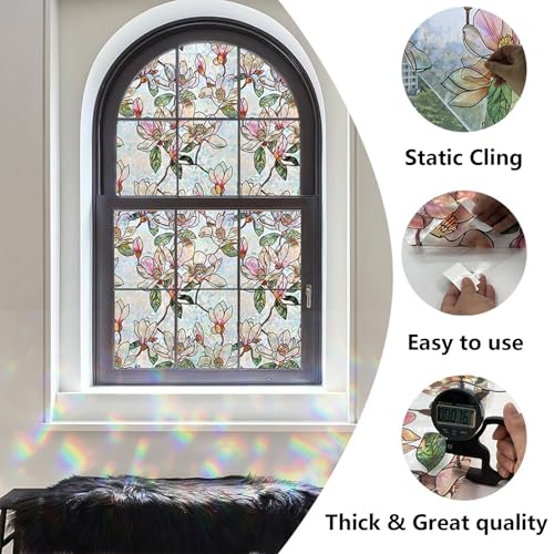 Stained Glass Window Privacy Film - 3D Rainbow Effect, UV Blocking, 17.5"x78.7"