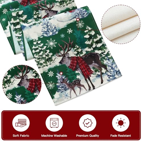 Artscope Reindeer Snowman Christmas Tree Table Runner 13x120 Inch - Green Holiday Decor
