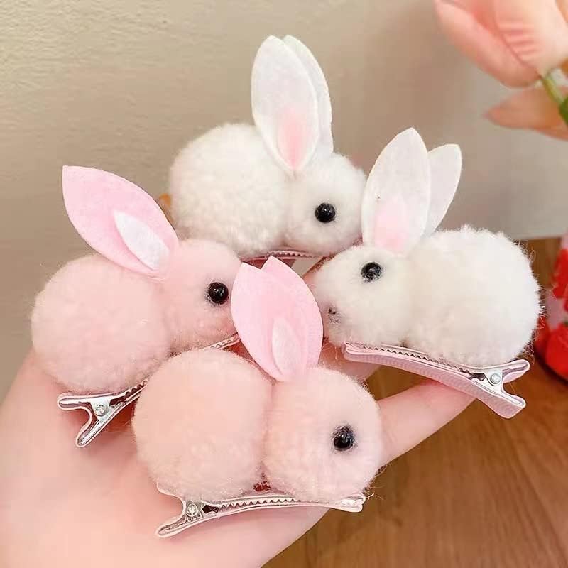 Plush Bunny Hair Clips - Cute Fluffy Rabbit Hair Claws Set for Women