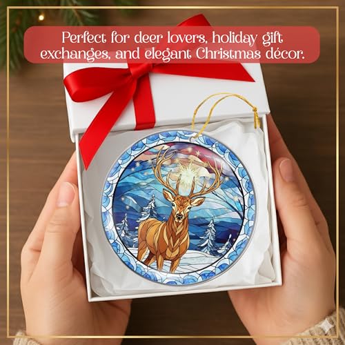 Deer Christmas Ornament for Tree - Woodland Stained Glass Style, 4 Inch - Variation 02