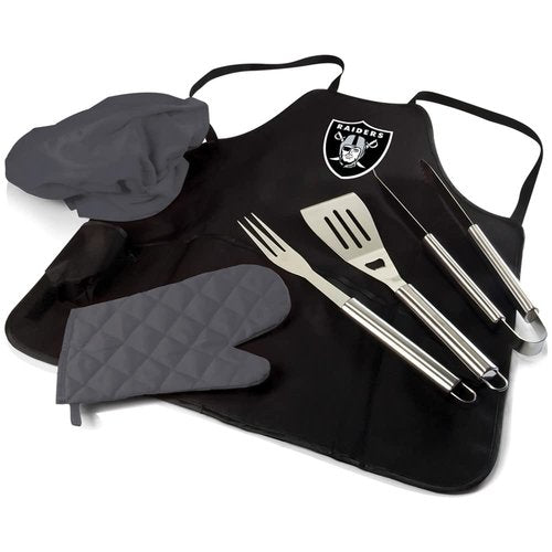 PICNIC TIME Las Vegas Raiders BBQ Apron Tote Pro Grill Set, Black