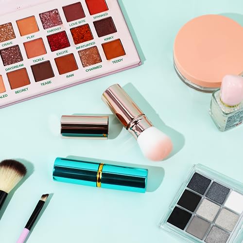 Mozeat Lens Retractable Travel Kabuki Brush 2 Pack Portable Blush and Foundation Brushes with Cover