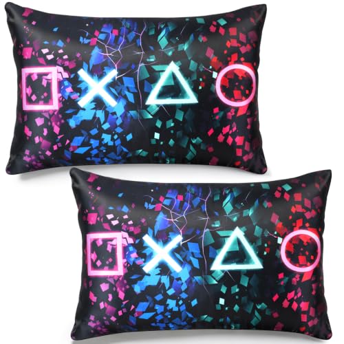 Gamer Satin Pillowcases Set - 2 Pack, 30x20 Inch Game Button Design