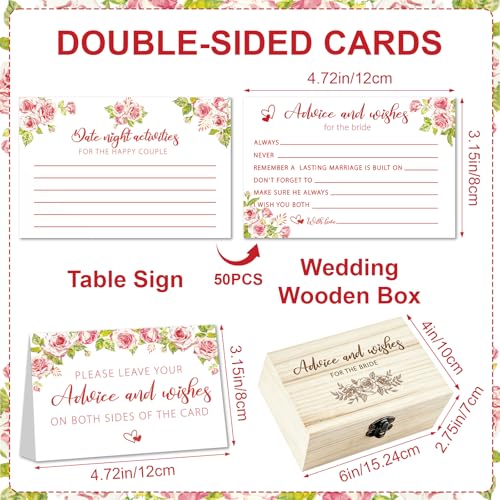 Pink Flower Advice for the Bride Cards - 50 Pcs Wedding Wishes