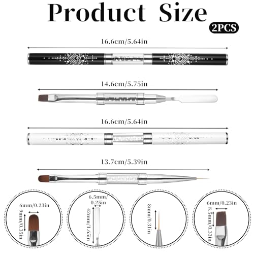 LIQWEI 2 Pcs Double-Ended Nail Builder Gel & Liner Brush Set