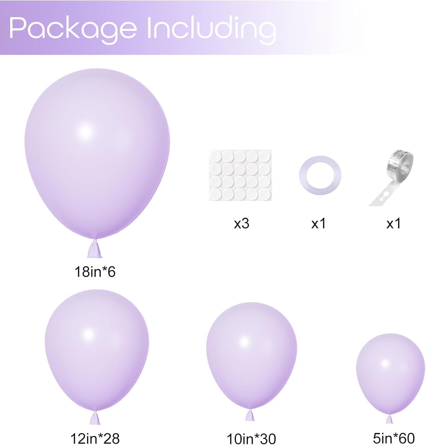 Ouddy Pastel Purple Balloon Set - 129 Pcs in Various Sizes for Birthday & Wedding Decor | Includes 6 Pcs 18” Arch Kit