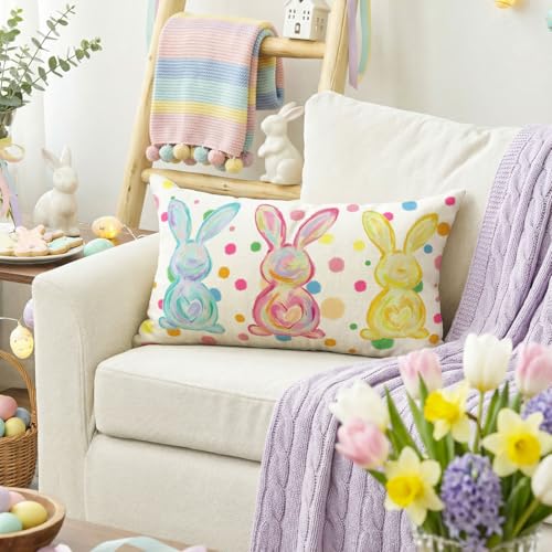 AVOIN colorlife Easter Bunny Throw Pillow Cover, 12 x 20 Inch Polka Dot