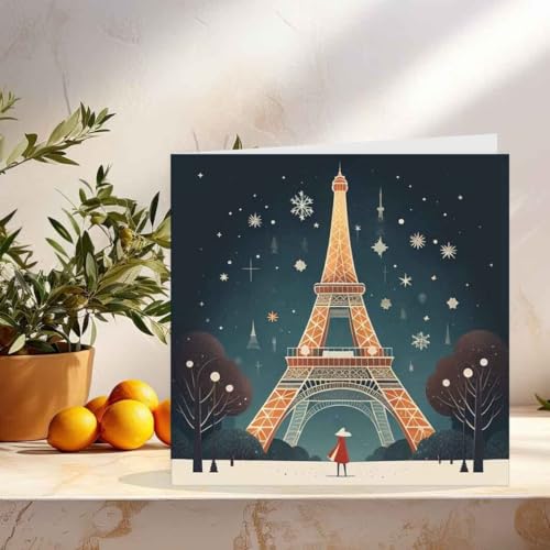 Eiffel Tower Christmas Card - Festive Paris Design 145mm