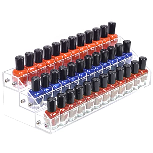 BTremary 3-Pack Clear Acrylic Nail Polish Organizer Shelf Rack - Holds 36 Bottles
