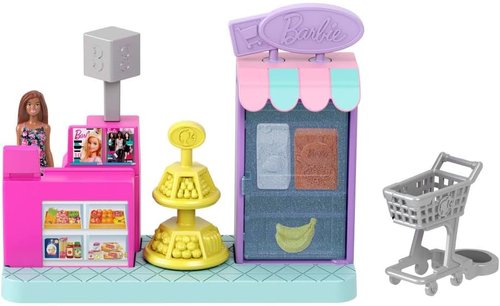 Barbie Mini BarbieLand Supermarket Playset - 1.5-Inch Doll, Shelves, Checkout & Cart for Imaginative Play