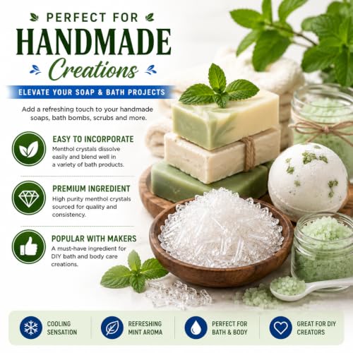 100% Natural Menthol Crystals 2 oz | Pure Peppermint Aroma for DIY Candles, Soaps, and Air Fresheners