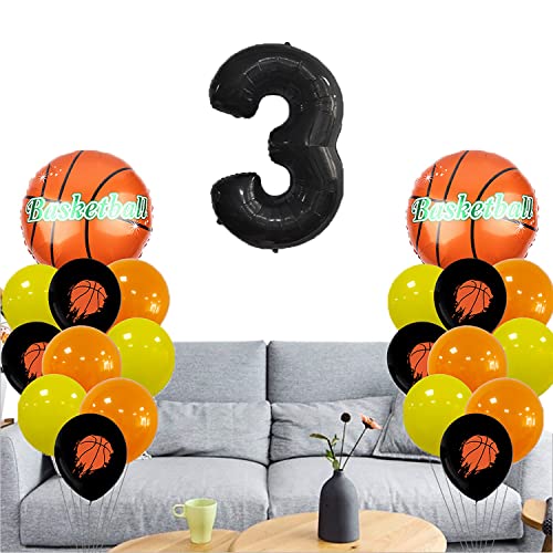 Basketball Party Balloon Set - Black Number 3 Foil & Latex Balloons