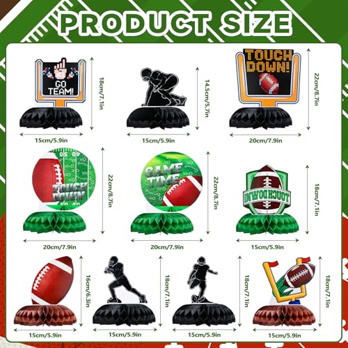 Football Party Decorations - 10 Honeycomb Centerpieces for Game Day