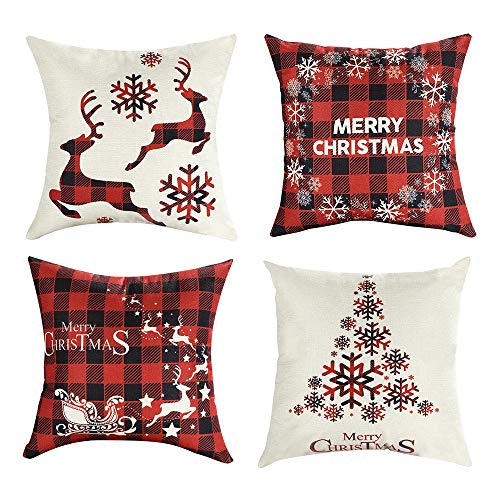 Mimacoo 16x16 Christmas Throw Pillow Covers - Set of 4 Farmhouse Burlap