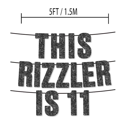 This Rizzler is 11 Black Glitter Banner, Gen Z Slang 11th Birthday Party