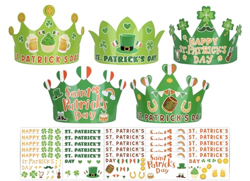 30 Pack St. Patrick's Day Adjustable Crowns with Stickers
