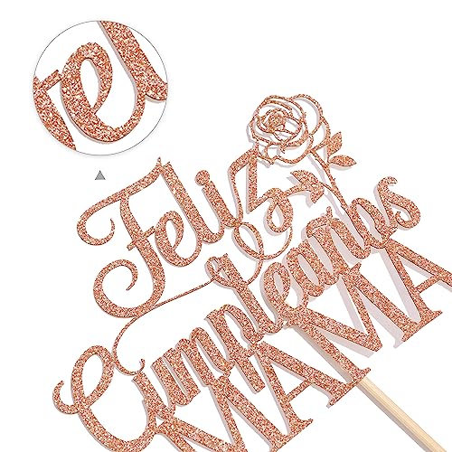 Rose Gold Glitter Happy Birthday Mom Cake Topper Decoration