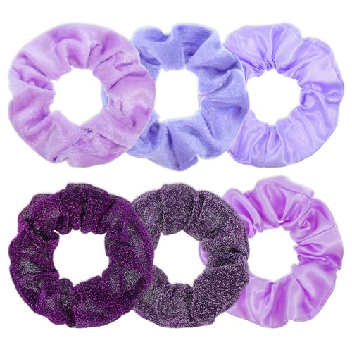 Purple Satin Silk Hair Scrunchies 6Pcs 4.5 Inch Soft Hair Ties for Women