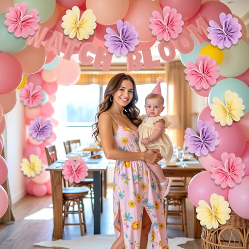 12PCS Butterfly Tissue Paper Pom Poms - Khaki, Pink & Purple Decorations