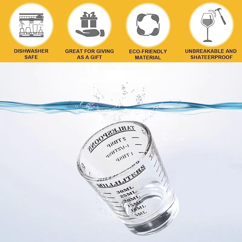 Shot Glass Measuring Cup - White, Set of 2 | Dishwasher Safe Jigger