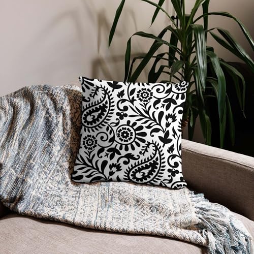 Paisley Throw Pillow Cover 16x16, Black and White 57t Cushion Case