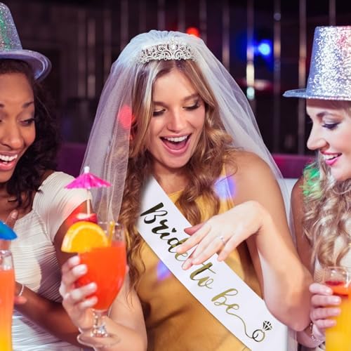 CIEHER Bride Sash & Crystal Crown - Bachelorette Party Favors