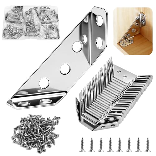 24-Pack Stainless Steel Corner Brackets - Heavy Duty 90 Degree Braces