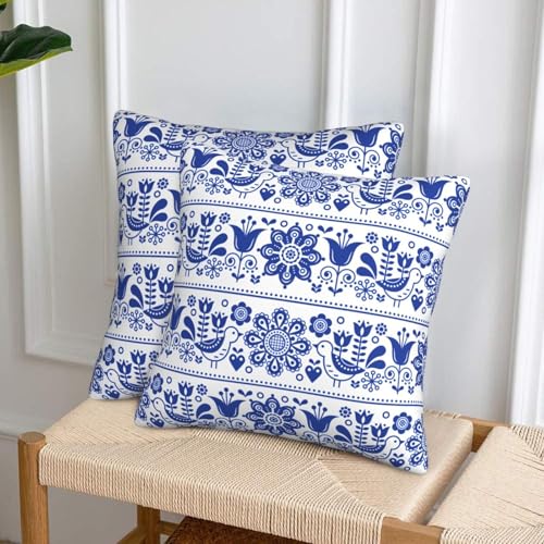 Scandinavian Folk Art Throw Pillow Covers Set of 2 - 18x18"