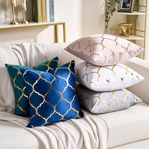 Pack of 2 Gold Velvet Pillow Covers 18x18 - Modern Farmhouse Accent Cushions
